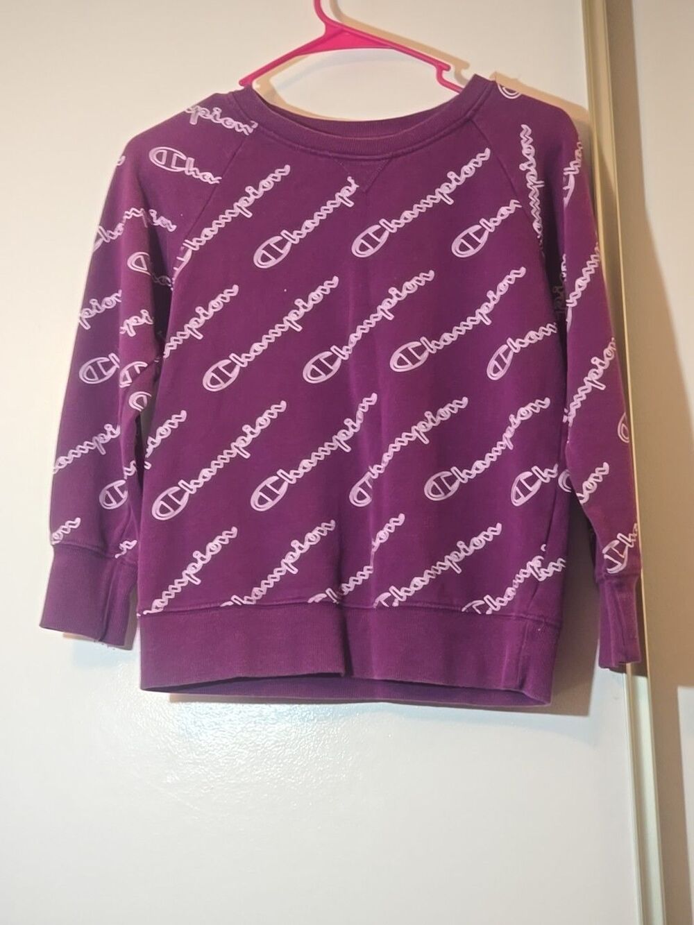 champion girls large sweatshirt purple all over logo long sleeve pullover top